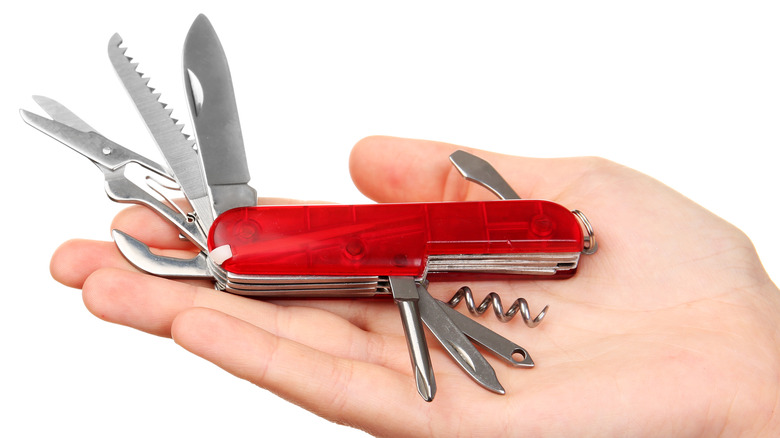 Person holding multi-tool knife