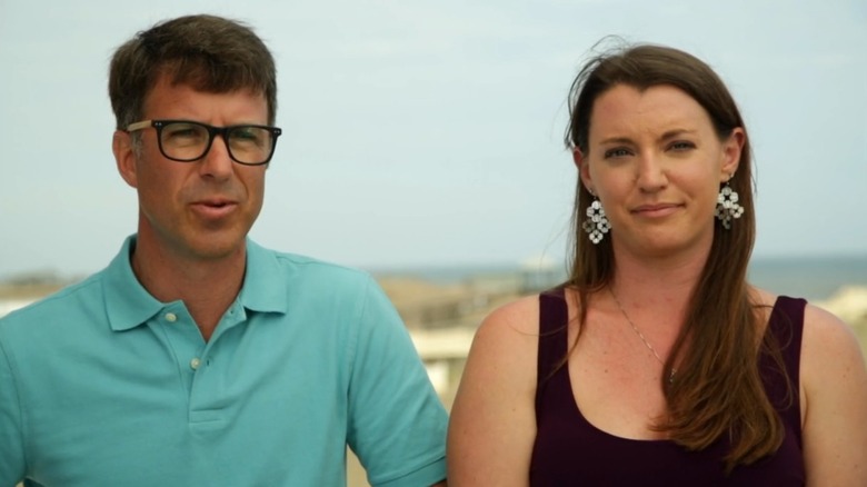 Andy and Johanna speaking during a "Beachfront Bargain Hunt" confessional