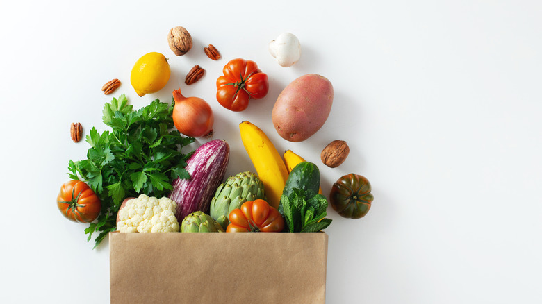 Grocery bag of healthy food