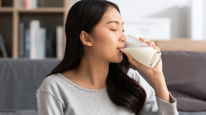 woman drinking milk