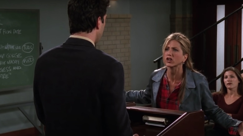 Rachel storms in on Ross at work in "Friends"