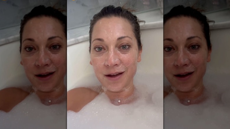 Ginger Zee in the bathtub with soap on her face