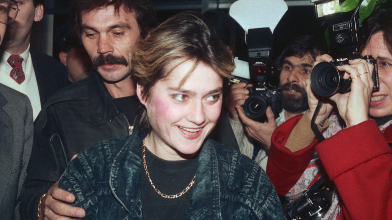 Nadia Comaneci arriving in New York in 1989