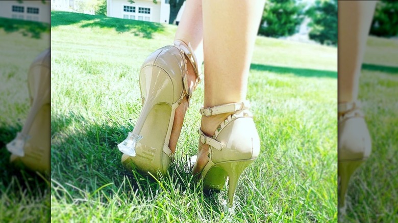 High heels on grass with SoleMates protectors