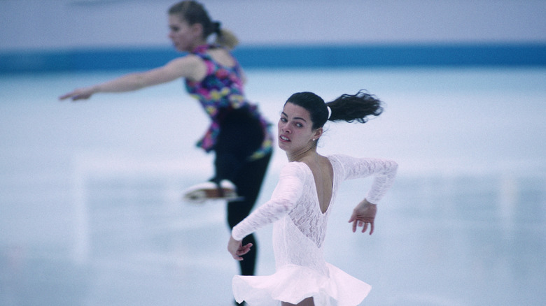 Nancy Kerrigan and Tonya Harding warming up for the Lillehammer Olympics