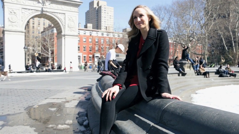 Nastia Liukin sitting outside at NYU