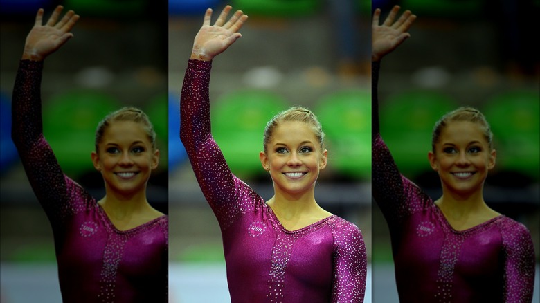 Shawn Johnson performing gymnastics