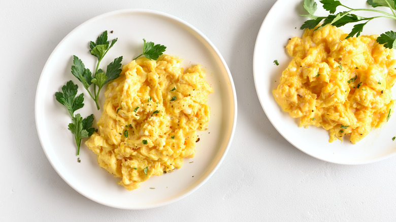 scrambled eggs on plates