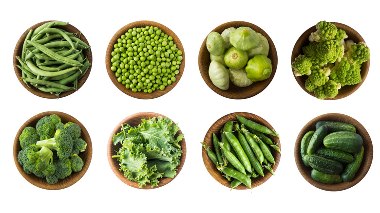 Green vegetables in bowls