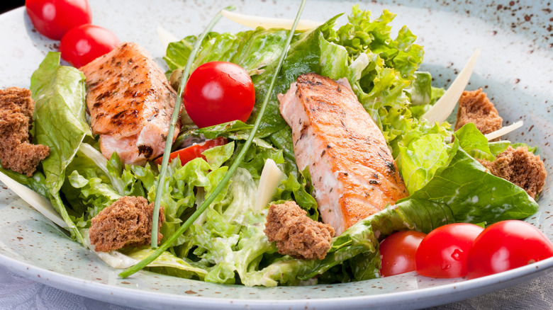 Caesar salad with salmon