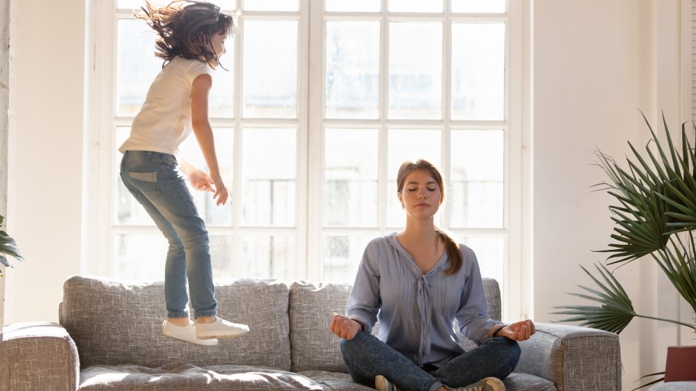 girl and mom meditating 