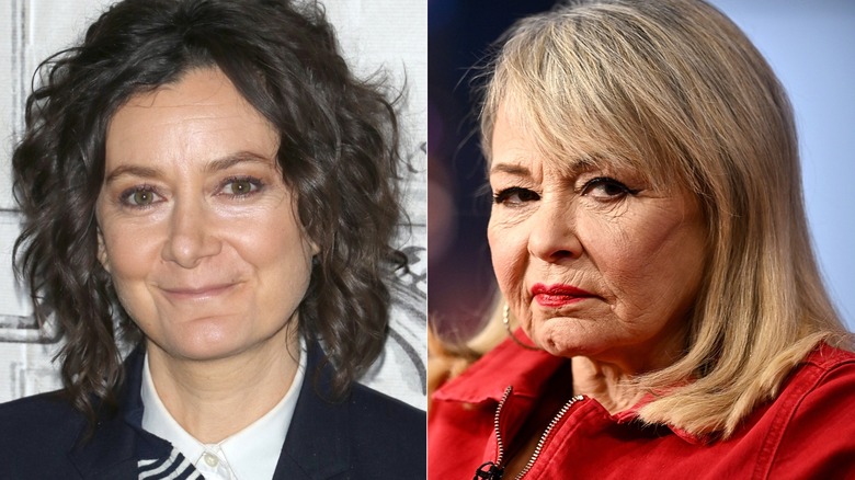 Sara Gilbert and Roseanne Barr split image