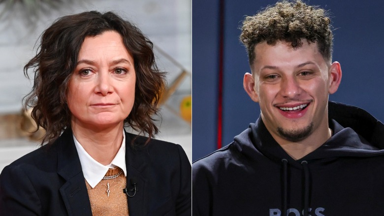 Sara Gilbert and Patrick Mahomes split image