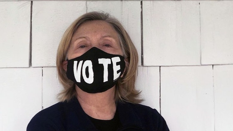 Hillary Clinton in 'VOTE' mask