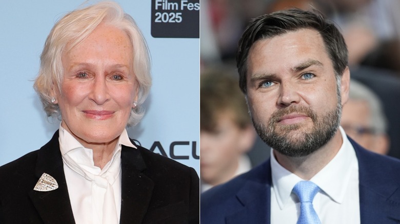 Side-by-side photos of Glenn Close and JD Vance