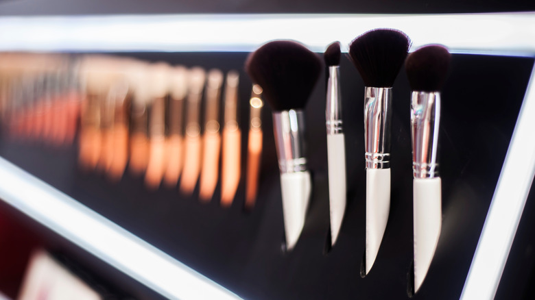 Makeup brush display in store