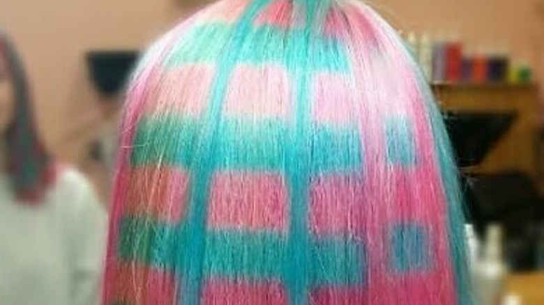 Pink and blue plaid hair