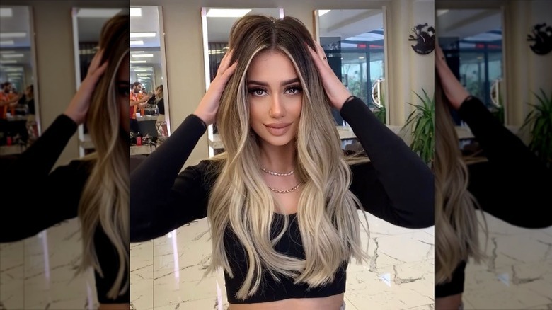 Blond balayage on dark hair