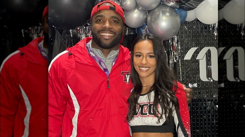 Trinity Valley Community College Cheer Coach Vontae Johnson with Jada Wooten