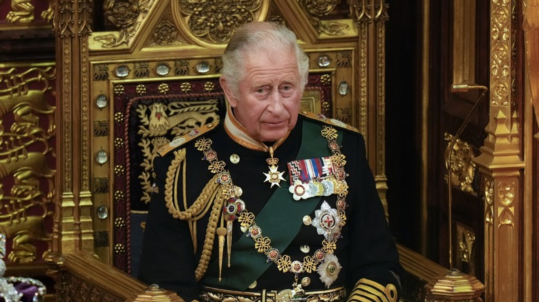 King Charles sitting on throne