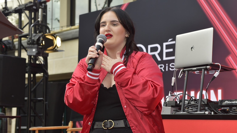 Mikayla Nogueira talking into a microphone