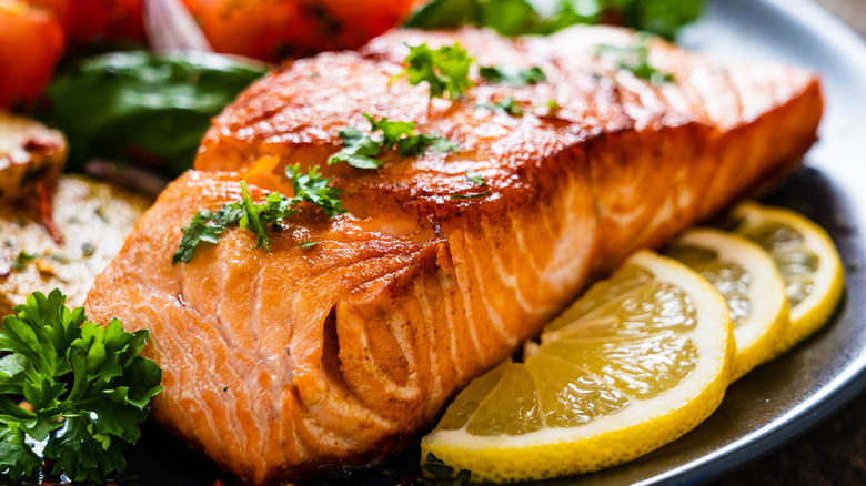 A plated salmon dinner 