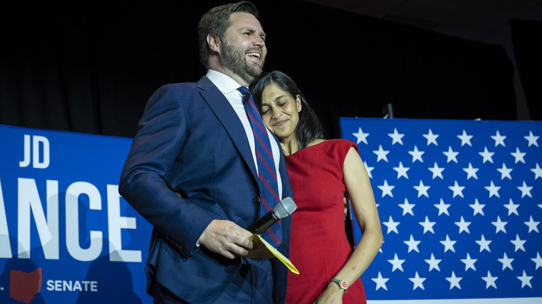 J.D. Vance and Usha Vance hugging