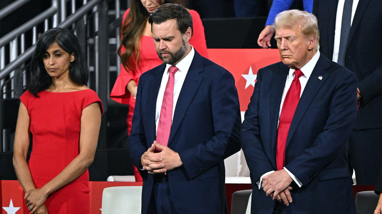 Usha Vancew, JD Vance, and Donald Trump at the 2024 RNC