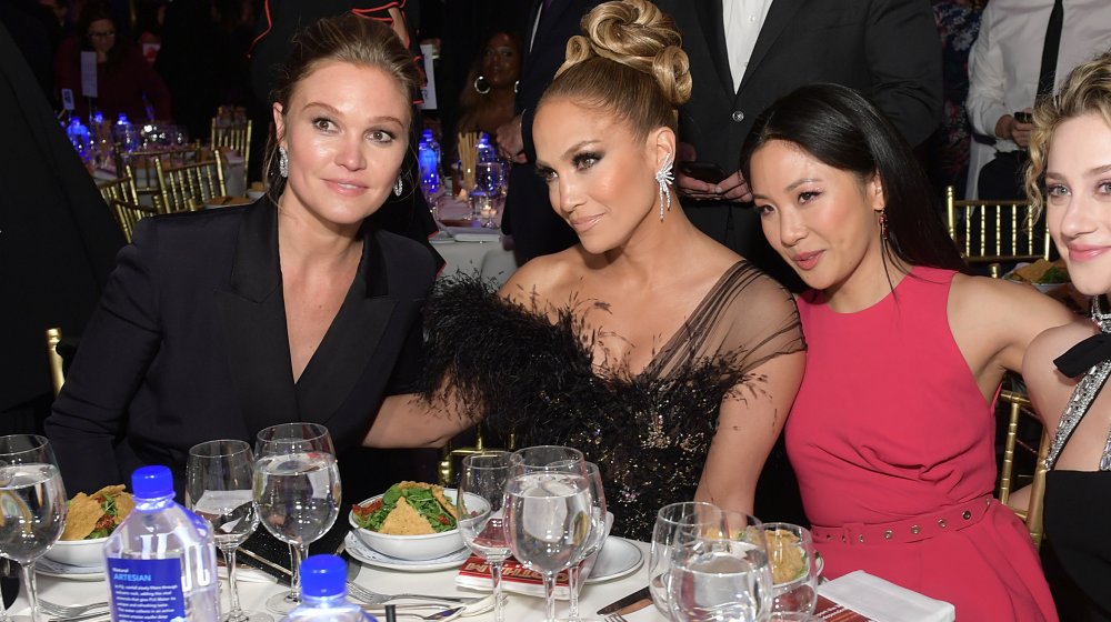 Jennifer Lopez eating dinner with her co-stars