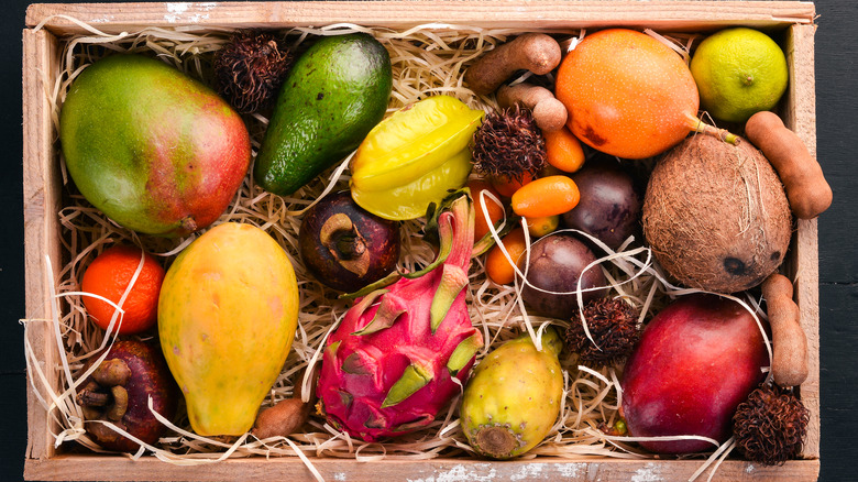 exotic fruits in a box