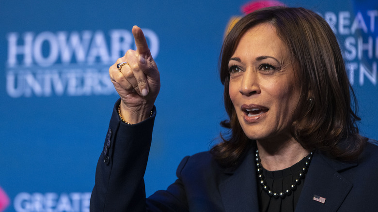 U.S. Vice President Kamala Harris delivers a speech during an event at Howard University