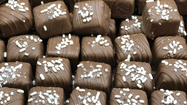 Dark chocolate caramel candy with sea salt, a favorite of Karlie Kloss