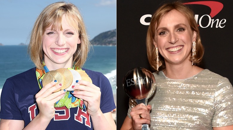 Katie Ledecky holding awards