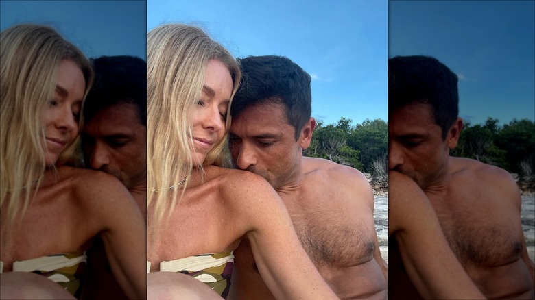 Kelly Ripa with husband Mark Consuelos on the beach