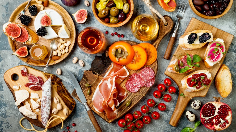 Kendall Jenner typical food: A multi-plate charcuterie setup