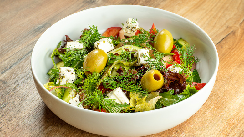 A large bowl of salad