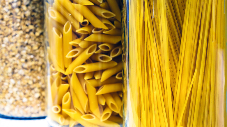 Different kinds of pasta in jars