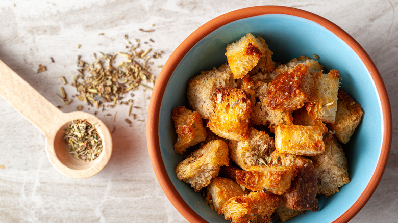 Artfully arranged croutons