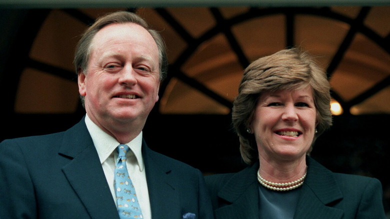 Andrew Parker Bowles and Rosemary Pitman smiling together