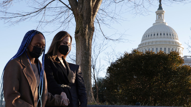 Angelina Jolie and Zahara Jolie-Pitt walking on Capitol Hill