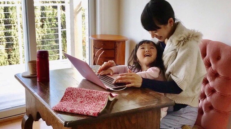 Marie Kondo and daughter in home office