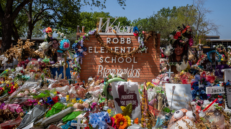 Flowers at Robb School in Uvalde Texas