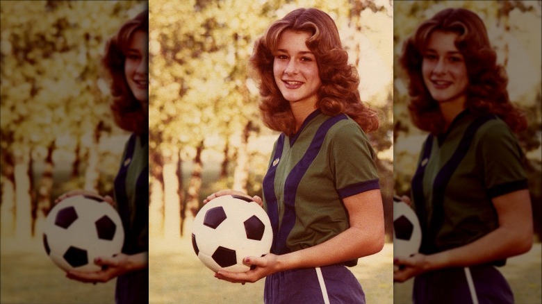 Teenage Melinda Gates playing soccer