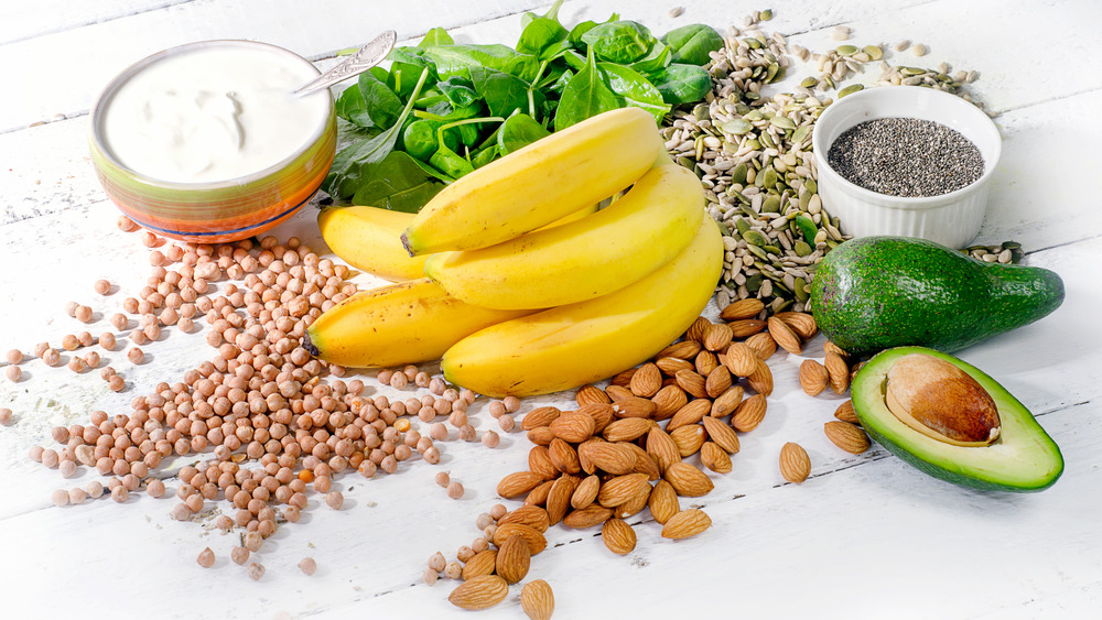 Bananas, almonds, and healthy foods