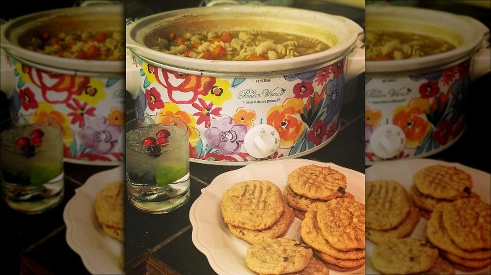 Chicken soup in a crock pot and cookies