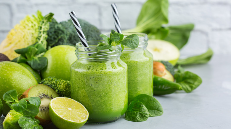 Green smoothies, green fruits, vegetables