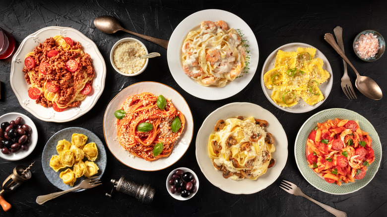 A variety of pasta dishes