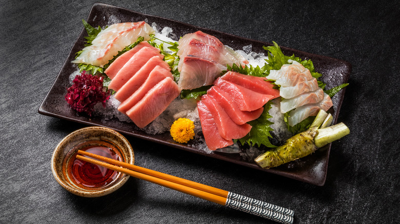 A colorful plate of sushi