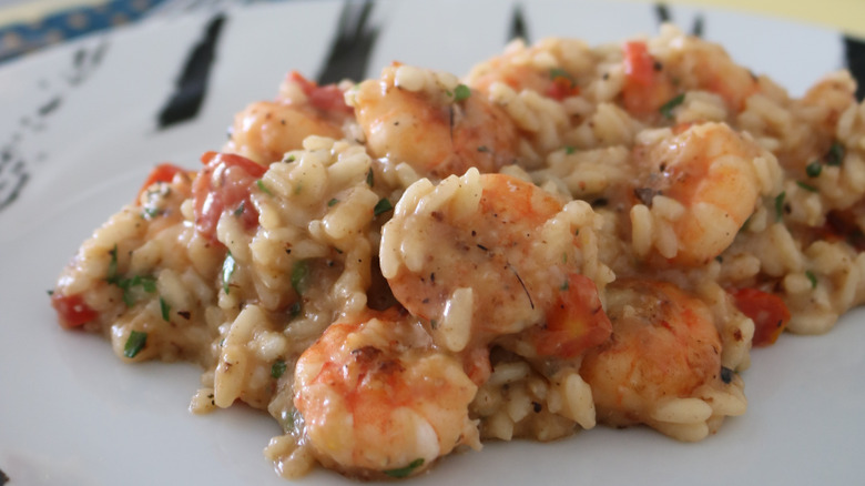 Shrimp risotto on a plate