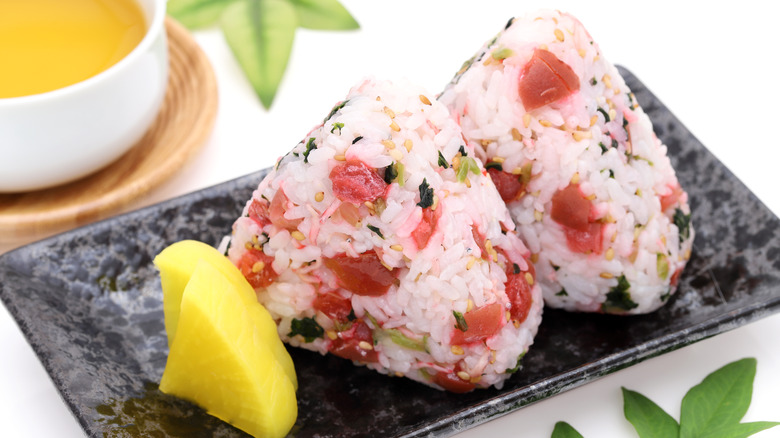 Onigiri umeboshi on a plate